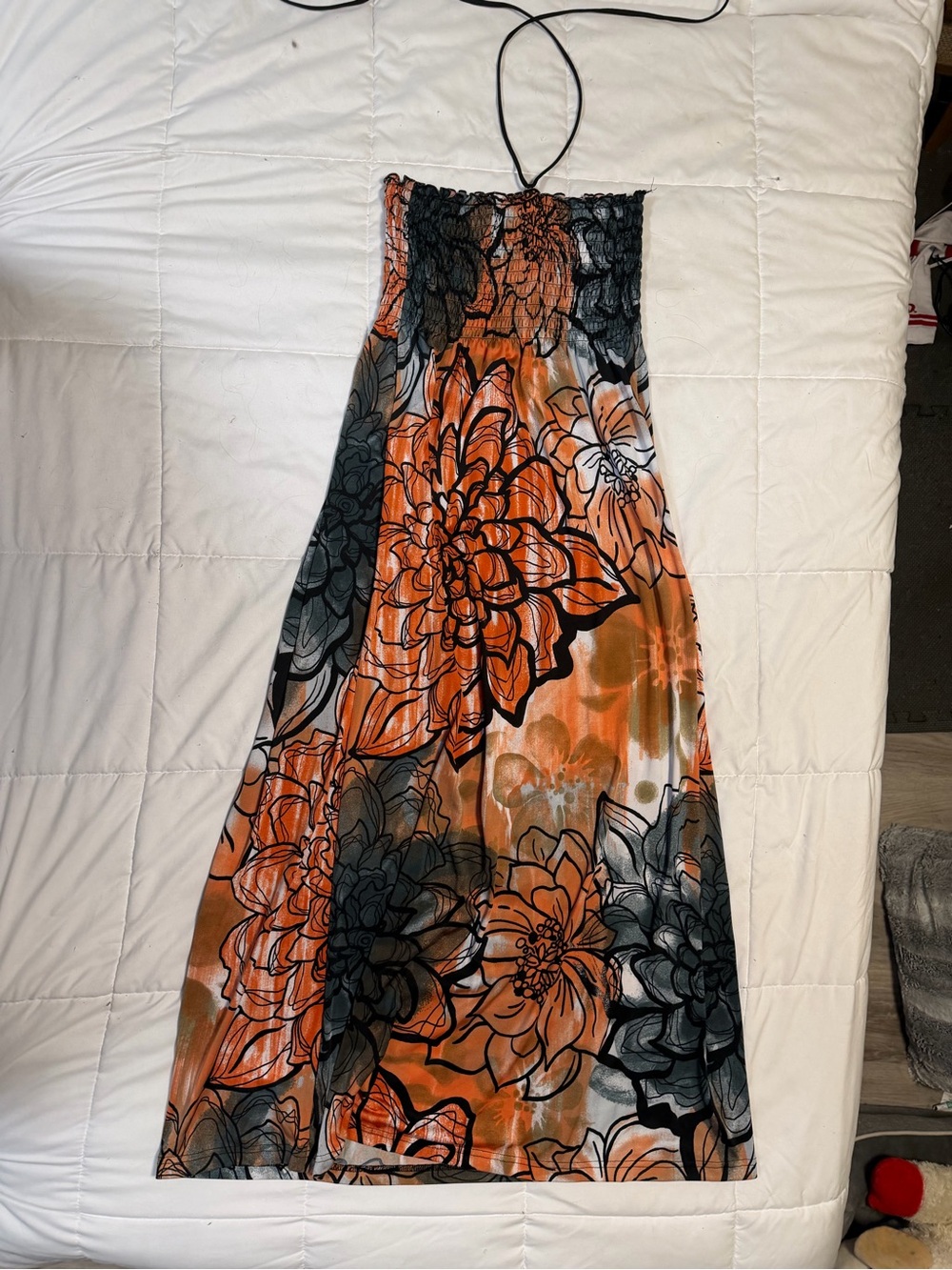Chesley Orange & Black Floral Strapless Maxi Dress